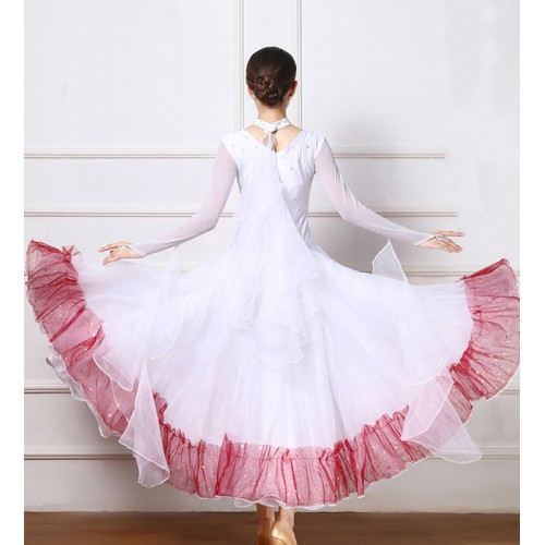 Custom Size White with wine flowers colored Ballroom Dancing Dresses for women girls Waltz Tango Foxtrot Smooth Dancing Long Skirts 